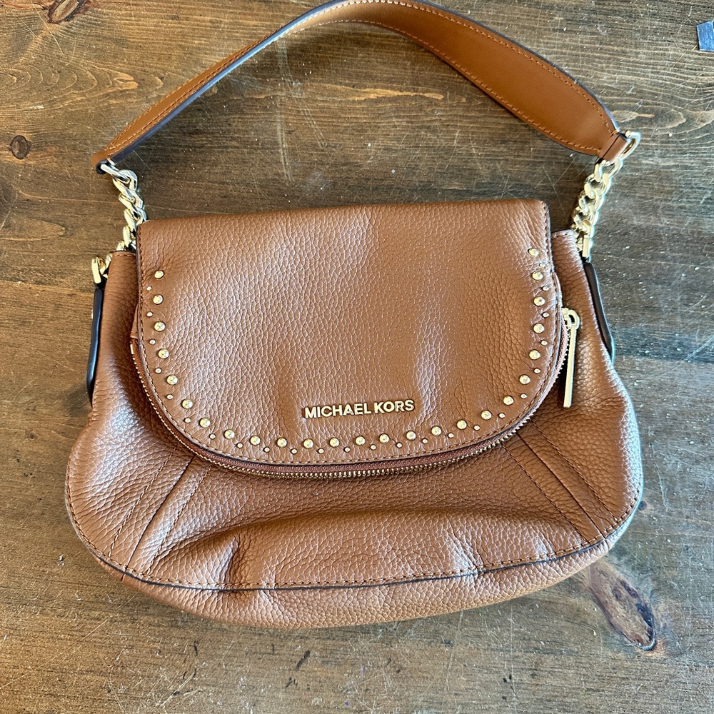 Michael Kors Tan Leather Shoulder Bag with Gold Accents